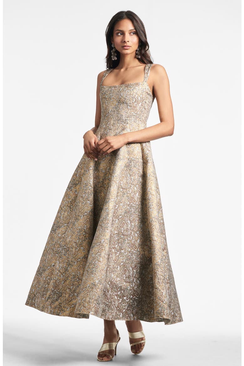 Audrey Metallic Floral Embroidery Gown, Alternate, color, GILDED FLORAL