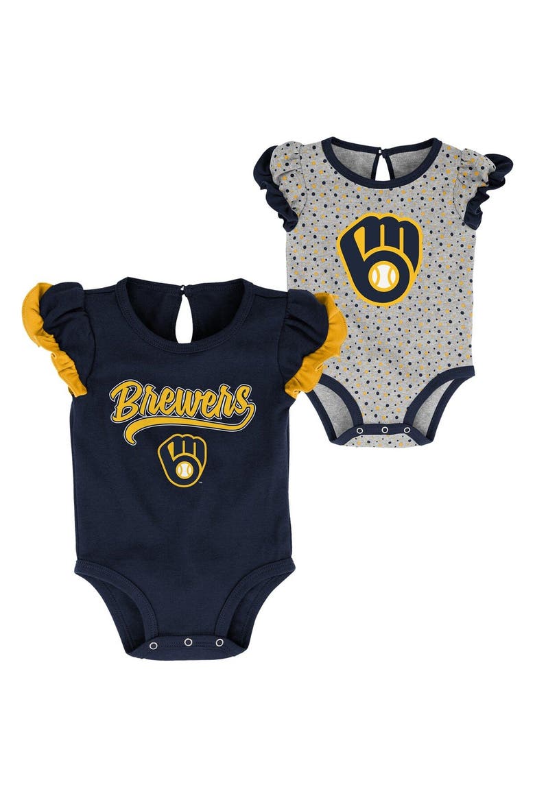 Newborn & Infant Navy/Heathered Gray Milwaukee Brewers Scream & Shout Two-Pack Bodysuit Set, Main, color, Navy