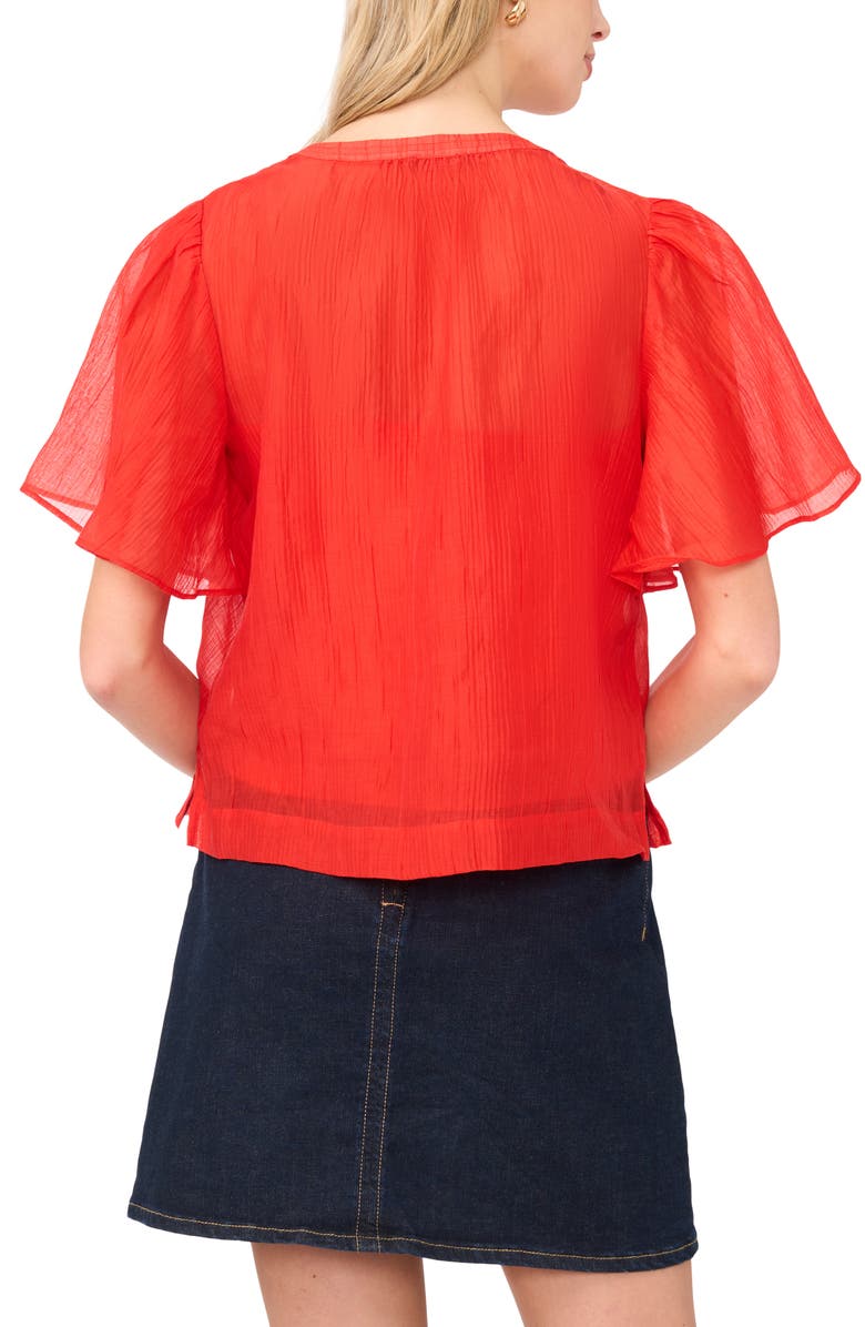 Vince Camuto Flutter Sleeve Pleated Top, Alternate, color, Lobster Red