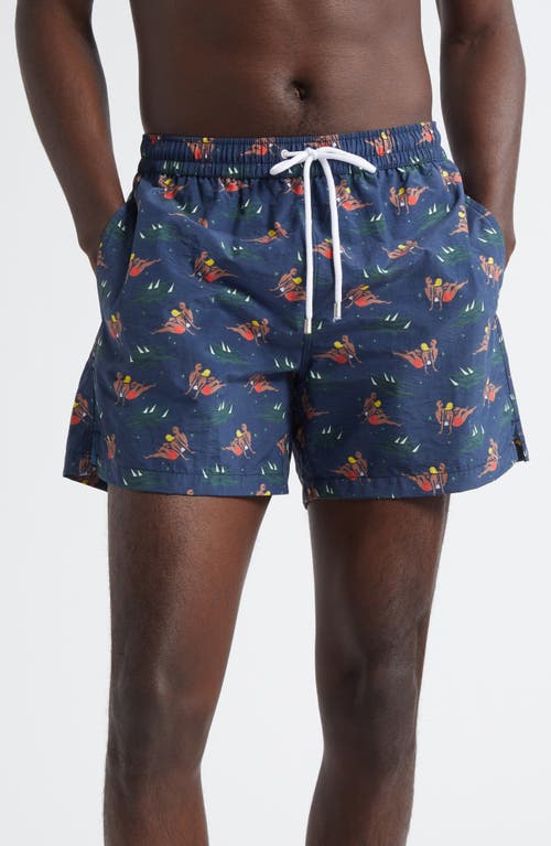 Drake's Bathers Print Drawstring Swim Trunks in 251 Navy  product