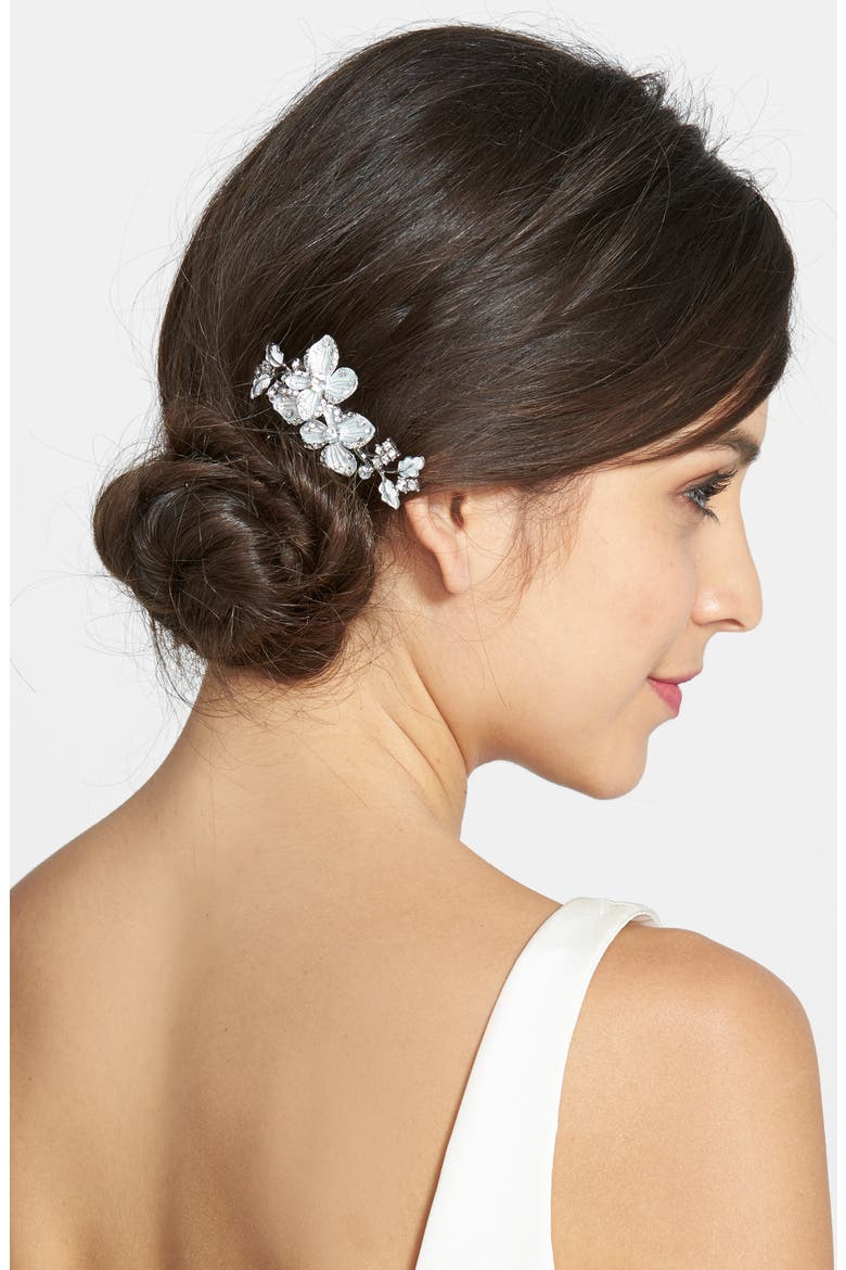 Crystal Floral Hair Comb, Main, color, SILVER
