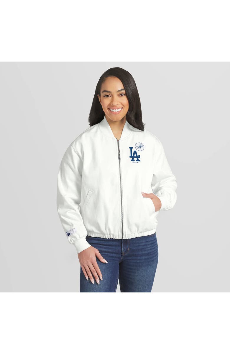 WEAR by Erin Andrews Women's WEAR by Erin Andrews  White Los Angeles Dodgers Full-Zip Bomber Jacket, Main, color, White