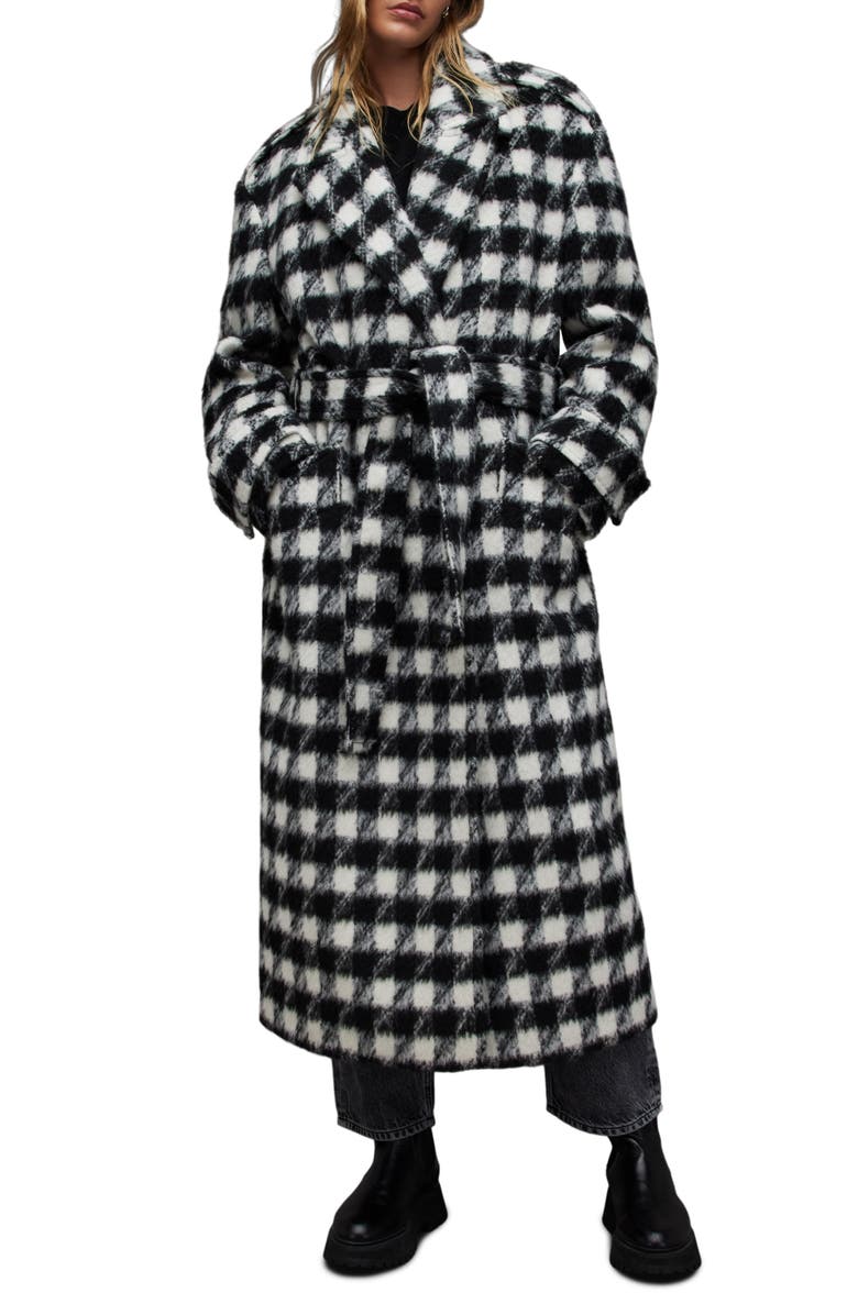 AllSaints Haithe Check Coat, Alternate, color, Black/ White