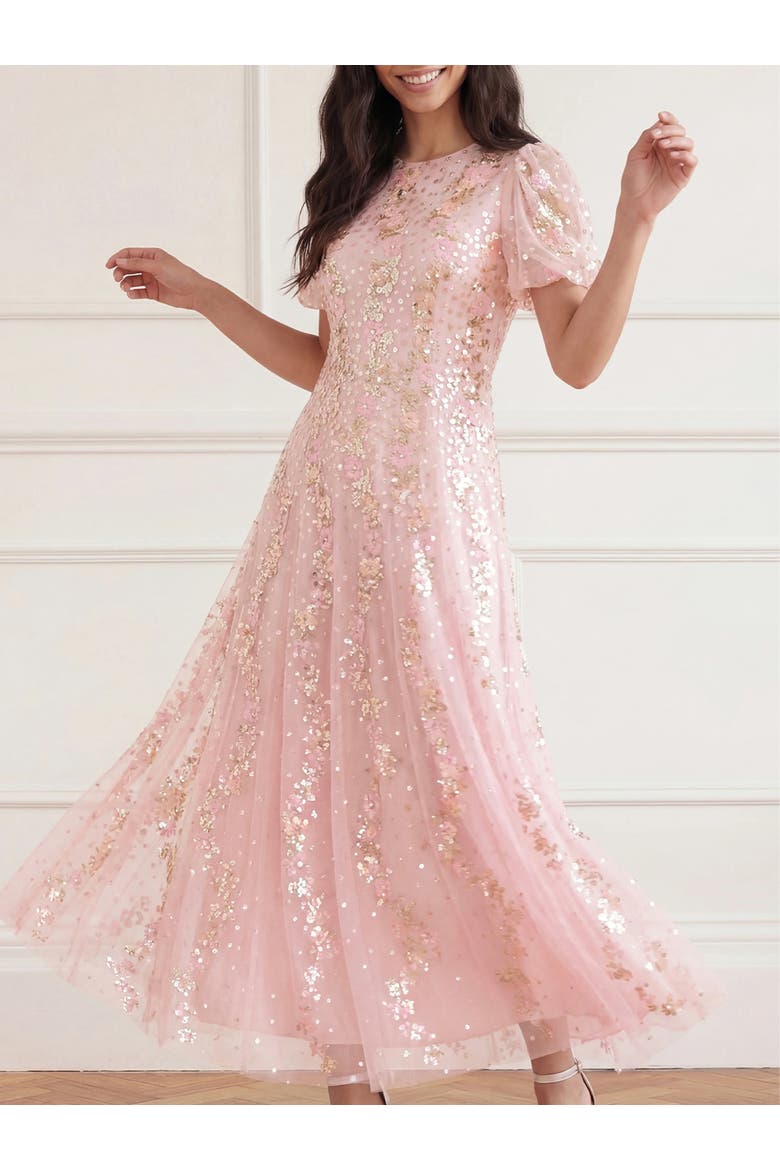 Confetti Round Neck Ankle Gown, Alternate, color, Peony Pink/Multi