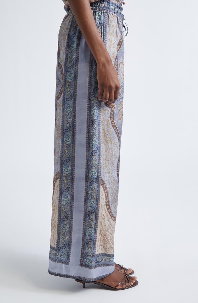 Zimmermann Wanderlust Paisley Relaxed Wide Leg Habutai Silk Drawstring Pants, Alternate, color, Tapestry Blue Multi