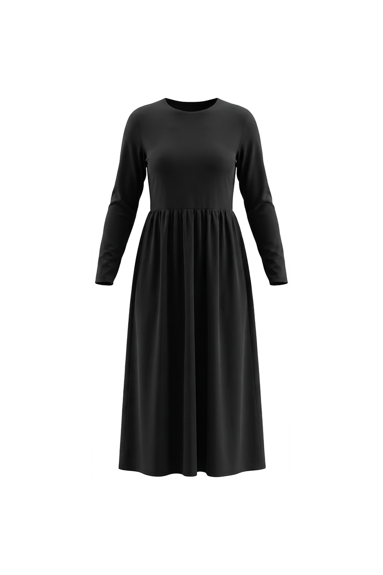 Teen Woven Midi Dress - Cotton-Spandex, Long Sleeve, Side Pockets, Main, color, Black