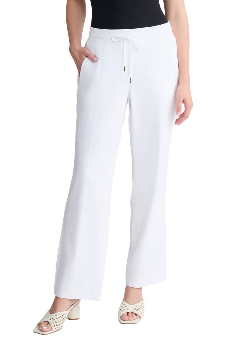 Tie Waist Linen Blend Pants, Main, color, NATURAL WHITE