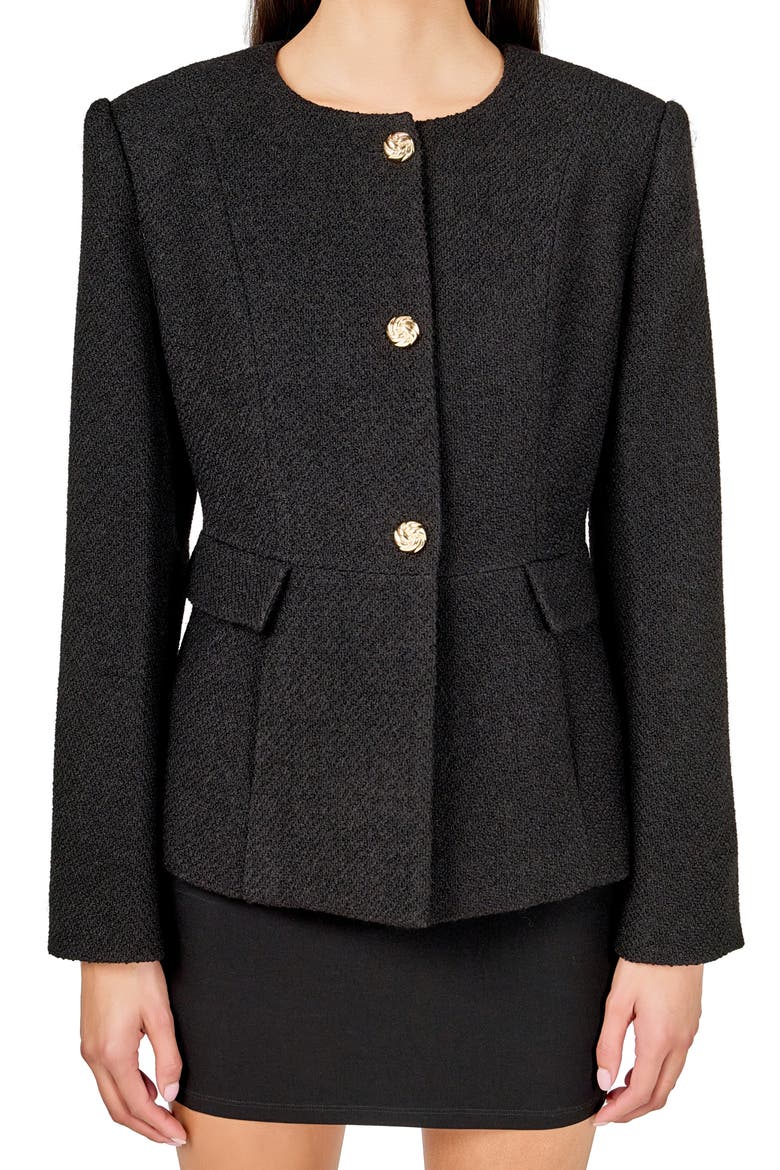Collarless Blazer, Alternate, color, BLACK