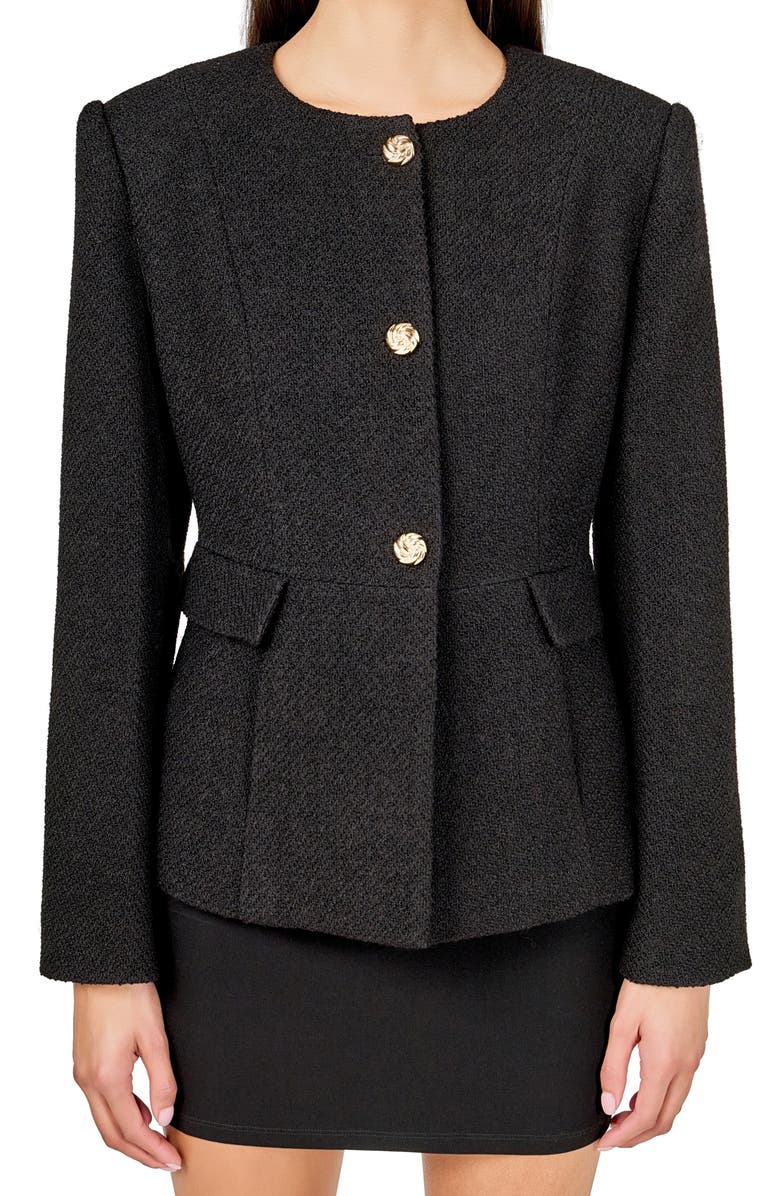 Endless Rose Collarless Blazer, Alternate, color, Black