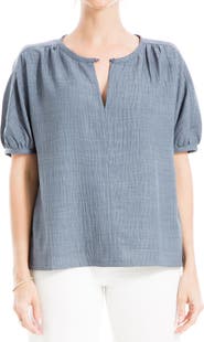 MAX STUDIO Short Sleeve Split Neck Blouse