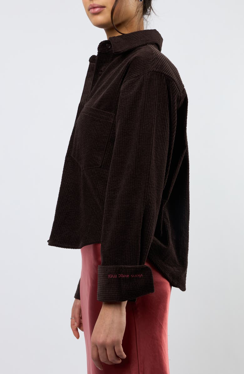 Viens Avec Moi The Odyssey Crop Corduroy Shirt, Alternate, color, Brown