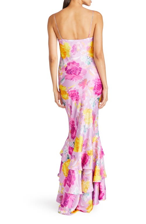ml Monique Lhuillier Seraphine Satin Maxi Dress In Blooming Peonies