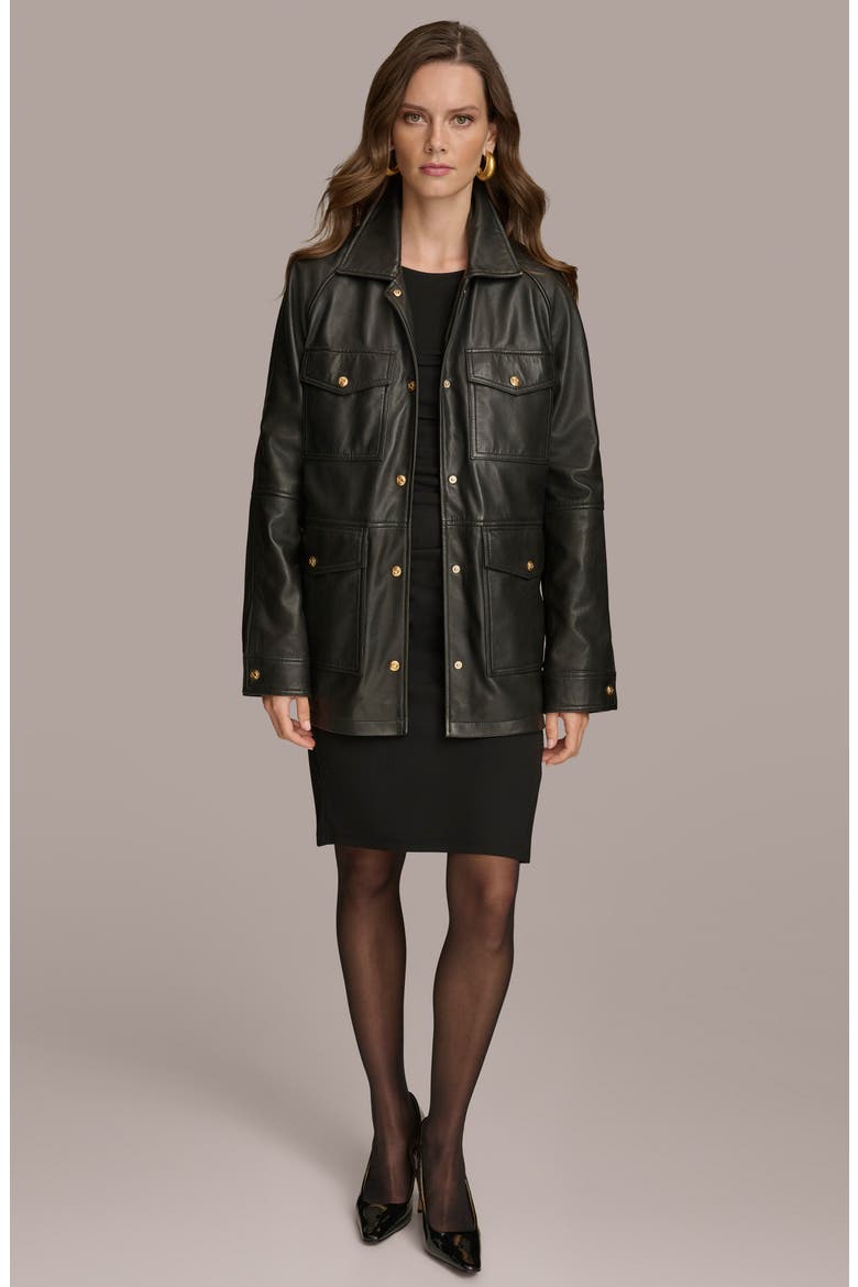 Leather Field Jacket, Alternate, color, BLACK
