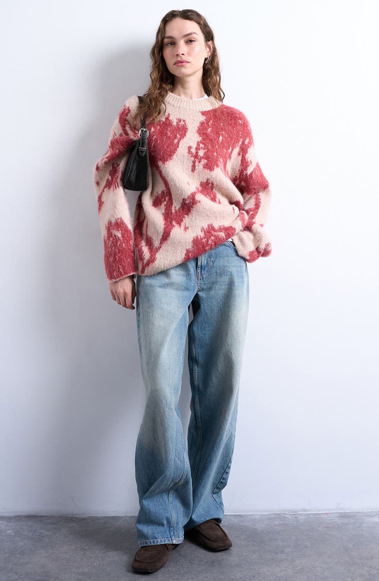Topshop Blurred Floral Fuzzy Sweater, Alternate, color, Pink