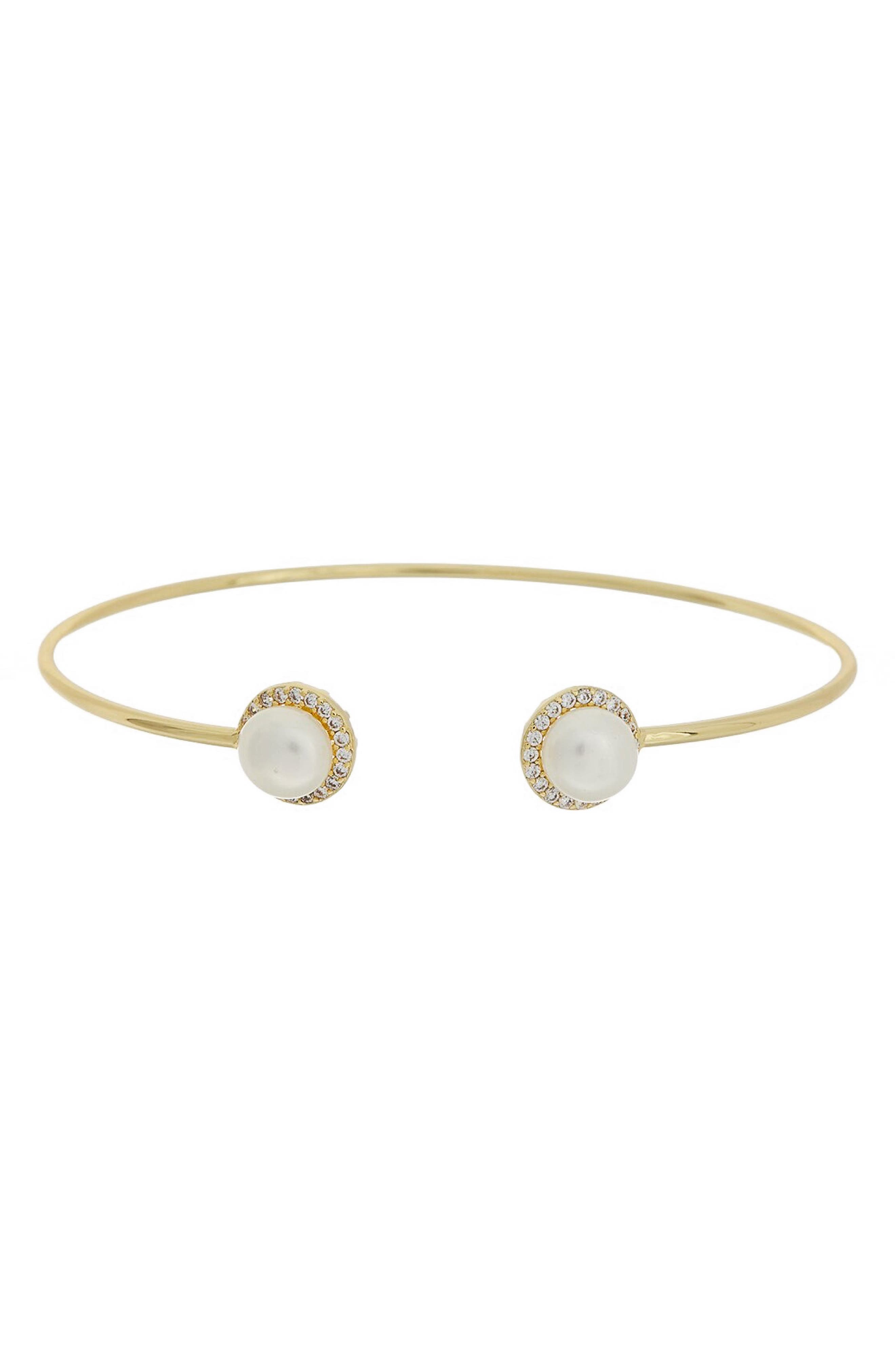 Imitation Pearl & Cubic Zirconia Cuff Bangle