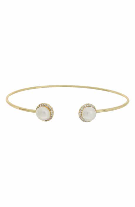 Imitation Pearl & Cubic Zirconia Cuff Bangle