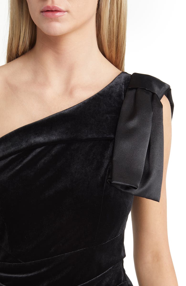 LNL Bow Detail One-Shoulder Velvet Minidress, Alternate, color, 