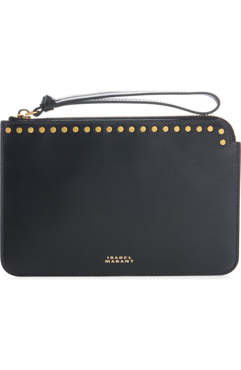 Isabel Marant Oskan Stud Leather Flat Pouch, Main, color, Black