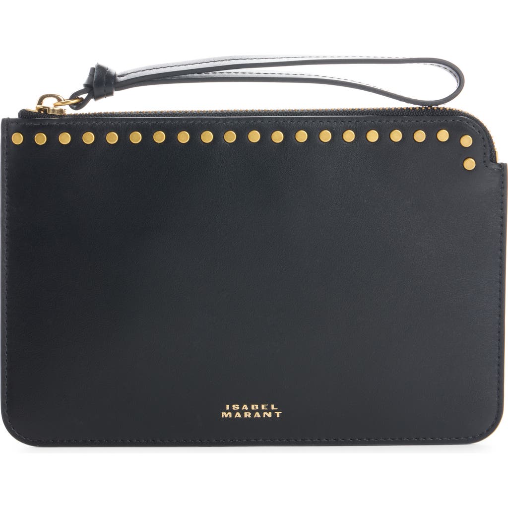 Isabel Marant Oskan Stud Leather Flat Pouch In Black