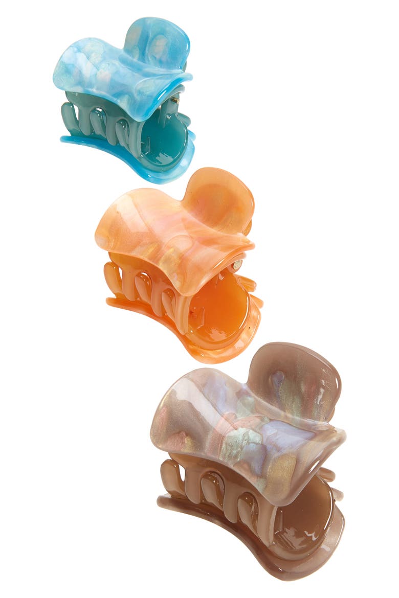 3-Pack Jaw Hair Clips, Main, color, AQUA/ ORANGE/ GRAY