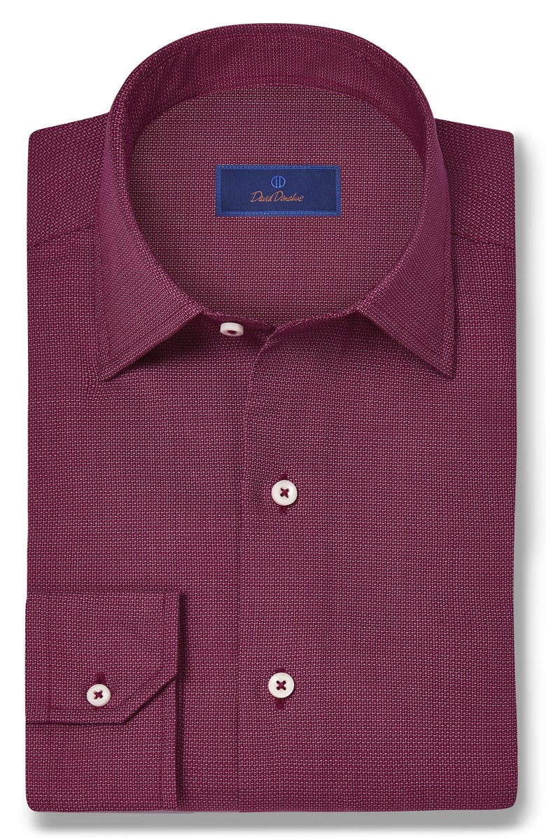 David Donahue Classic Fit Dobby Dress Shirt, Main, color, Merlot