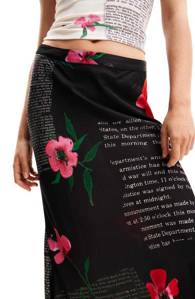 Desigual Text Slip Midi Skirt, Alternate, color, Black
