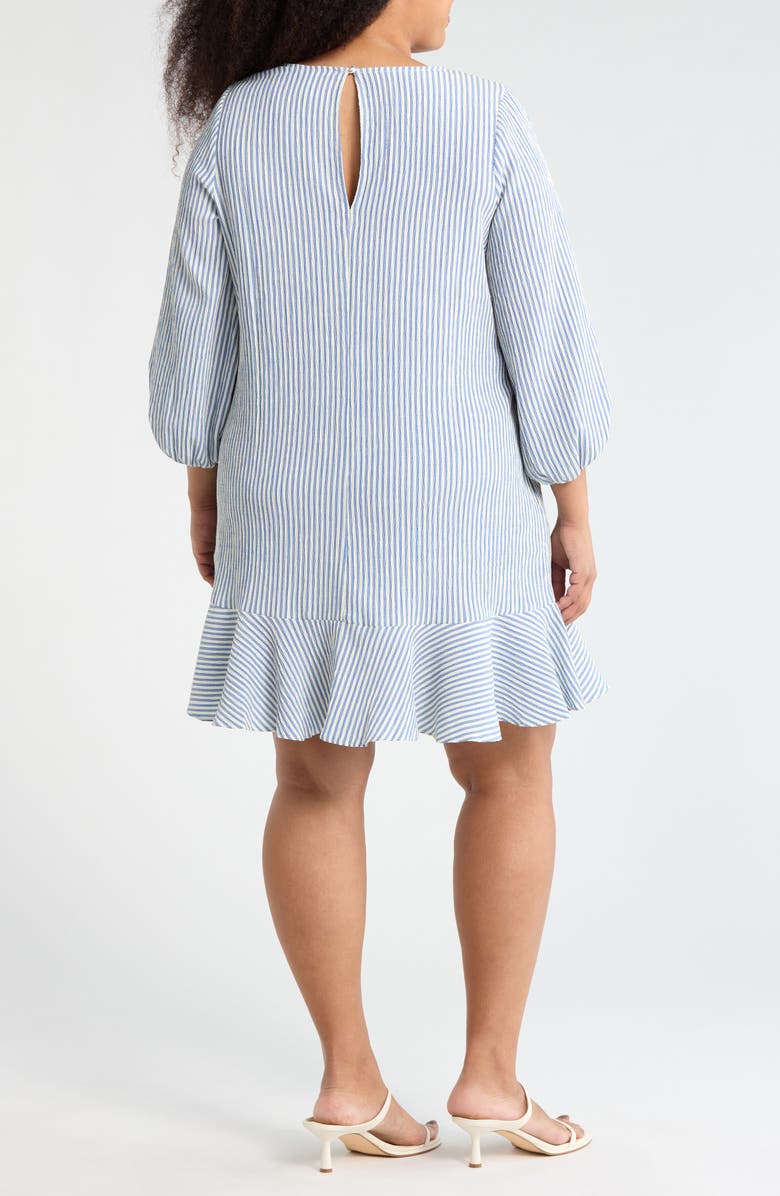 London Times Stripe Long Sleeve Ruffle Shift Dress, Alternate, color, Blue/ Ivory