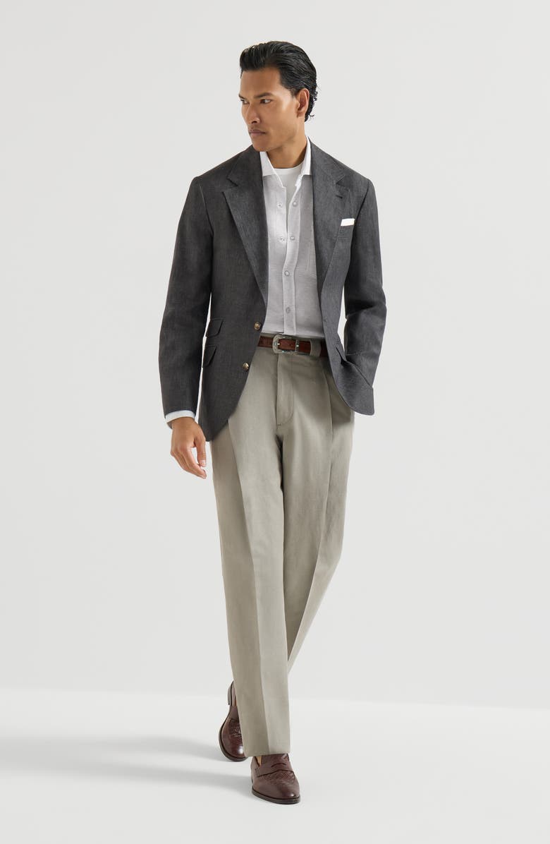 Brunello Cucinelli Easy-fit shirt with shoulder yoke, Alternate, color, Pebble