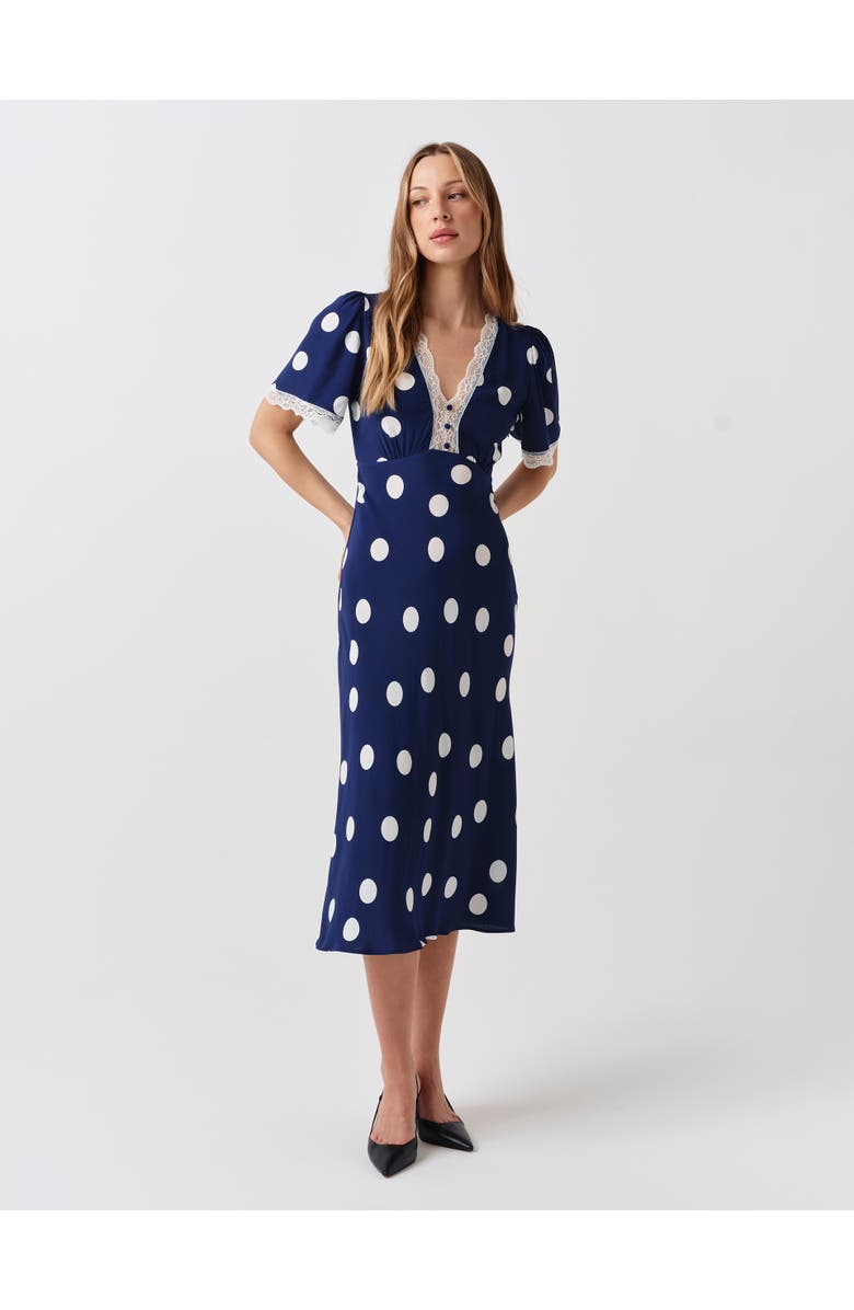Ghost London Belle Lace Crepe Midi Dress, Alternate, color, Navy Spot
