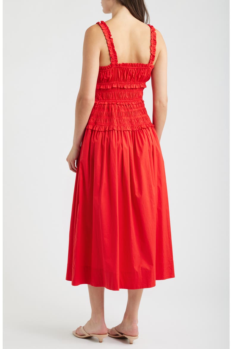 Ruffled Smocked Stretch Cotton Sundress, Alternate, color, CLASSIC CHERRY