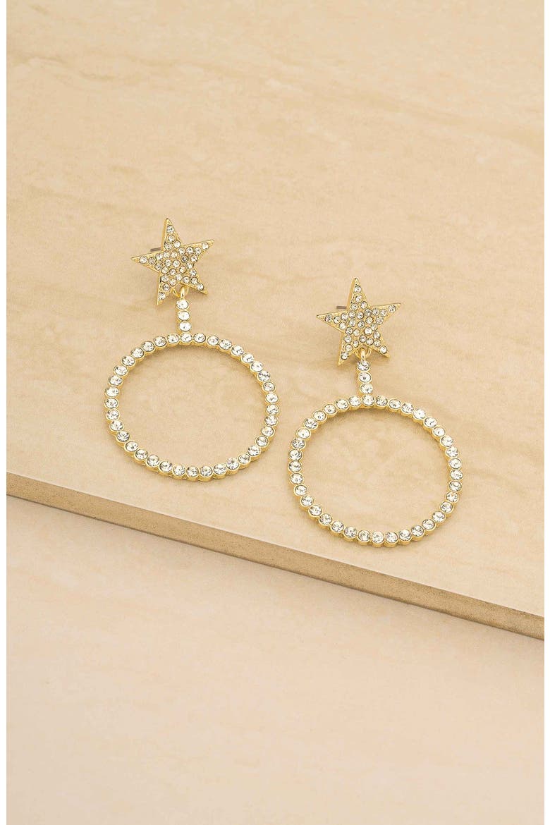 Crystal Circle Star Drop Earrings, Alternate, color, GOLD