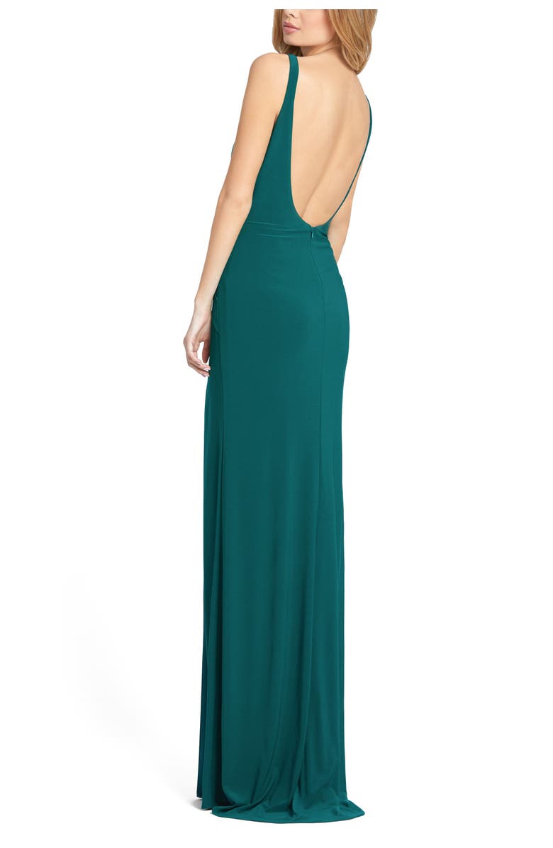 Mac Duggal Sleeveless Scoop Neck Ruched Side Knot Gown, Alternate, color, Emerald