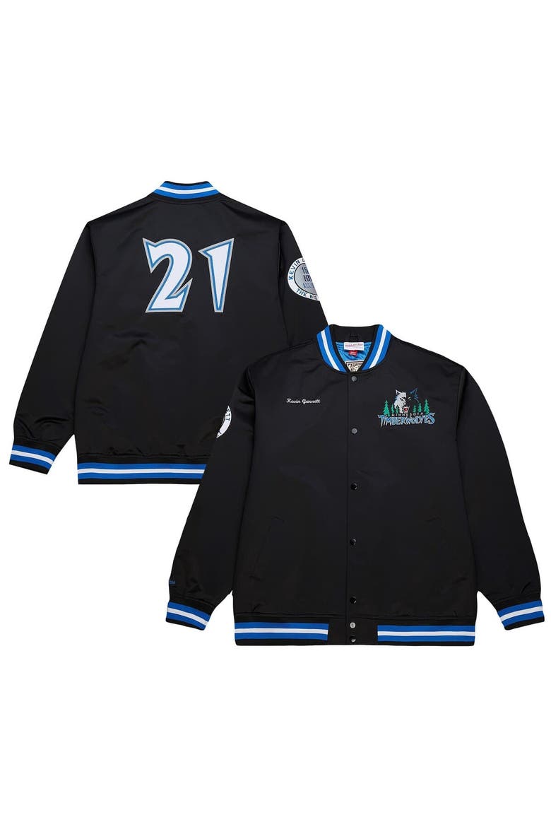 Men's Mitchell & Ness Kevin Garnett Black Minnesota Timberwolves NBA Legends Full-Snap Satin Jacket, Main, color, Black