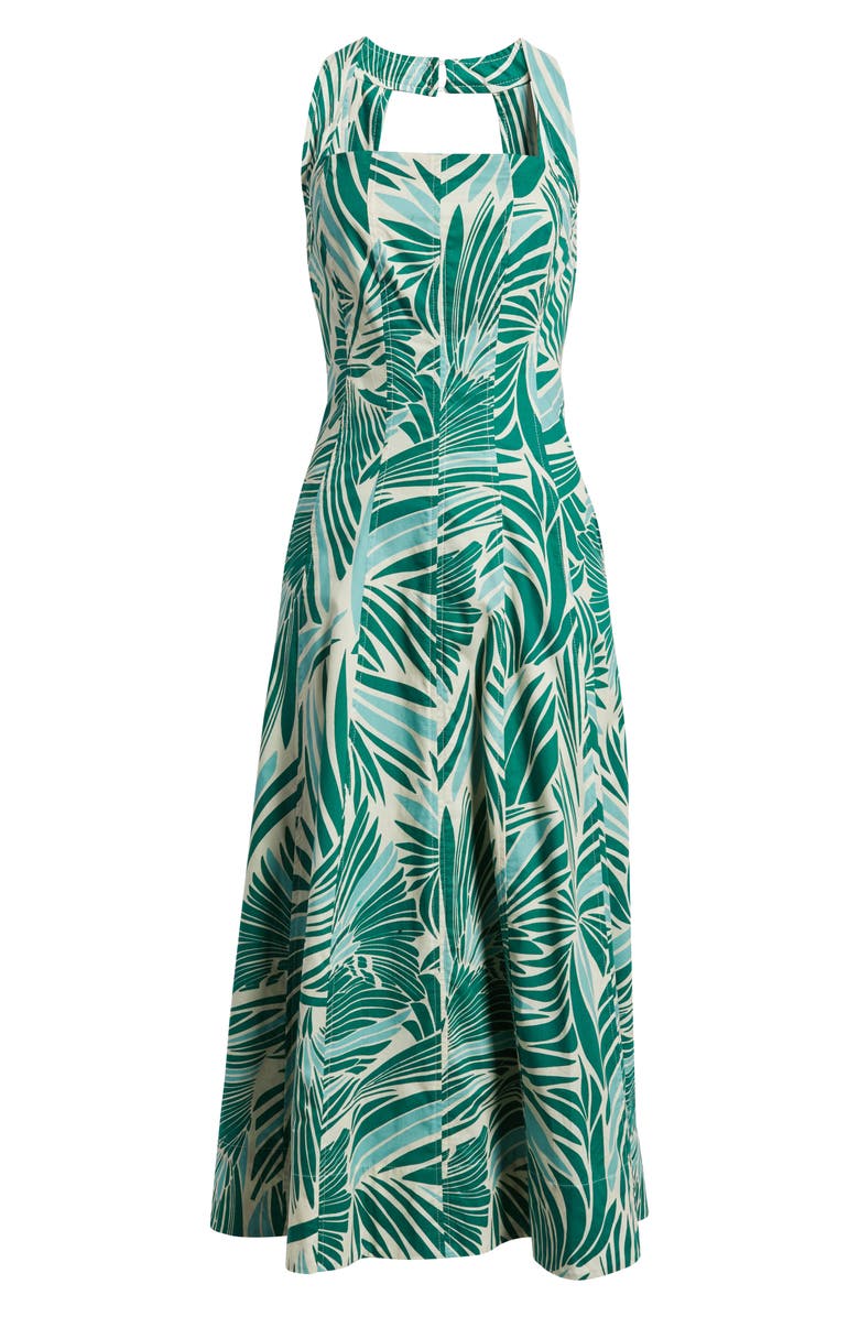 Vince Camuto Leaf Print Cotton Poplin Dress, Alternate, color, Green Mult