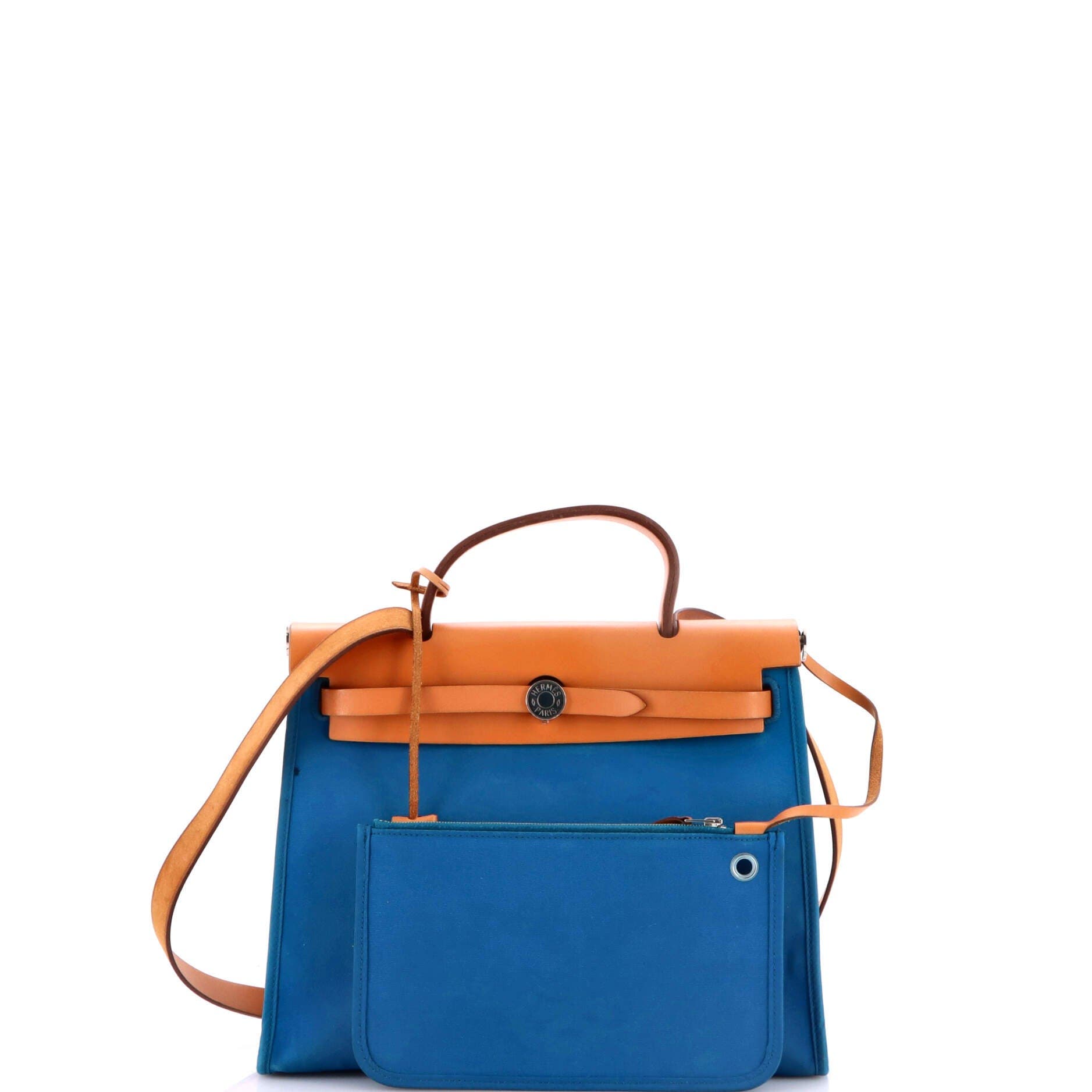 Pre-Owned Hermes Herbag Zip Leather and Toile 31, Alternate, color, Bleu Izmir