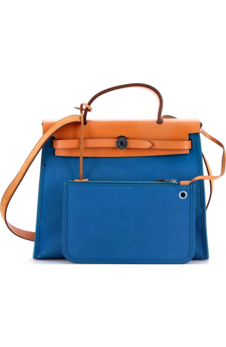 Pre-Owned Hermes Herbag Zip Leather and Toile 31, Alternate, color, Bleu Izmir