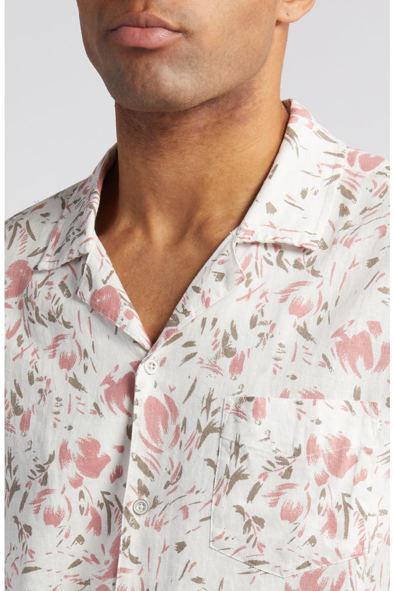 Dresden Regular Fit Floral Short Sleeve Linen Blend Camp Shirt, Alternate, color, BRUSH FLORAL WHITE