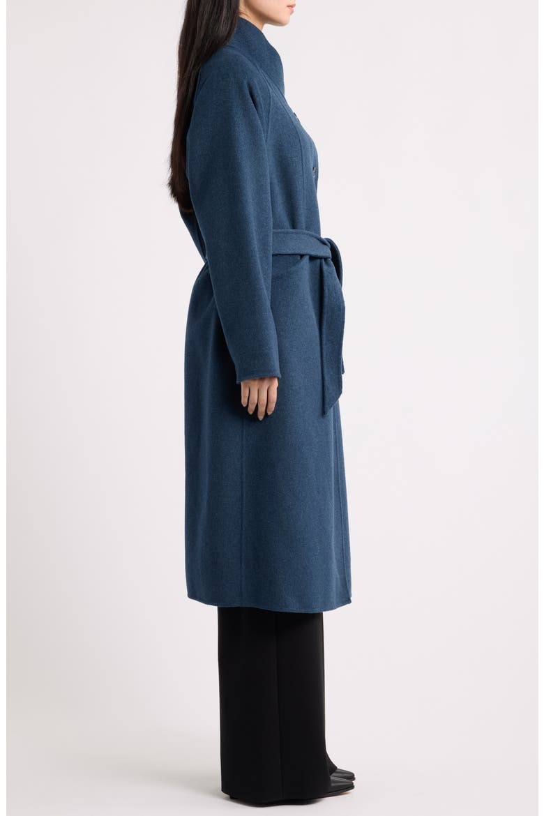 Melange Virgin Wool Long Peacoat, Alternate, color, SOLID BLUE NAVY