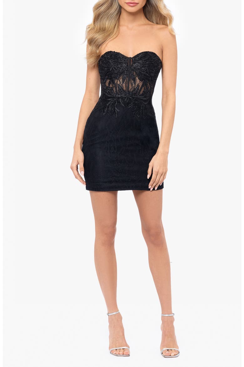 Lace Strapless Corset Minidress, Main, color, BLACK