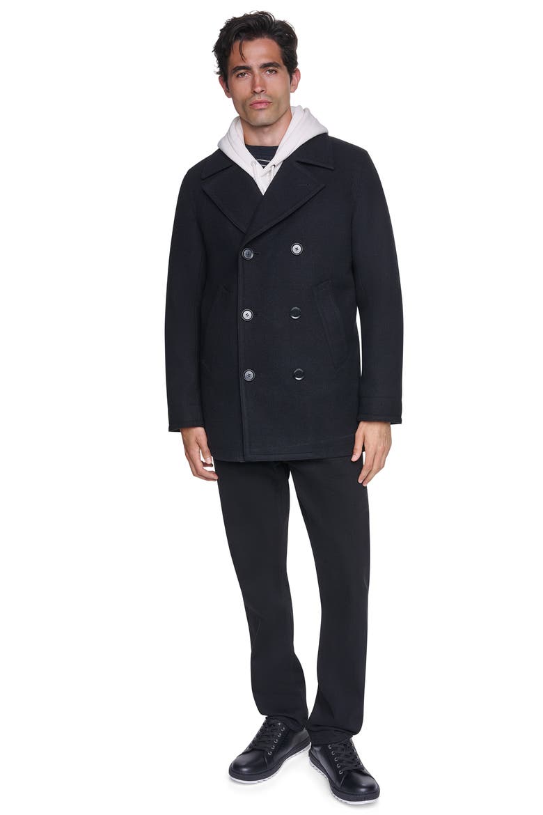 Double Breasted Peacoat, Alternate, color, BLACK