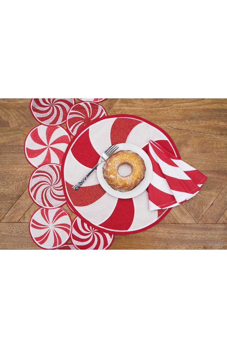 C&F Home Peppermint Shaped Applique Cut Out Christmas Table Runner 13" x 51", Alternate, color, Red