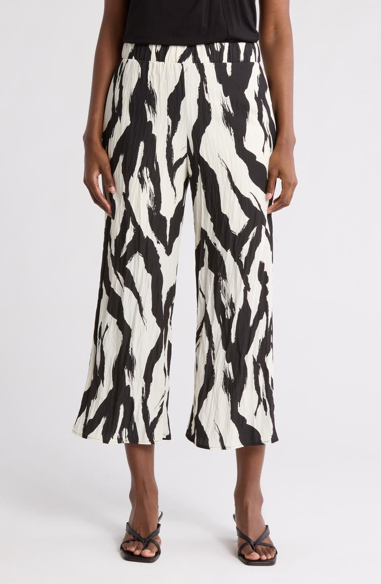 Pleione Textured Wide Leg Pull-On Pants, Main, color, Cream/ Black Paint Stroke