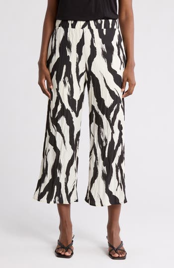 Pleione Textured Wide Leg Pull-on Pants In White