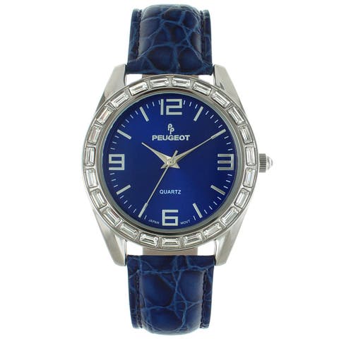 Round Boyfriend Baguette Crystal Leather Watch- 40MM