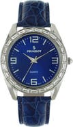 Peugeot Round Boyfriend Baguette Crystal Leather Watch- 40MM