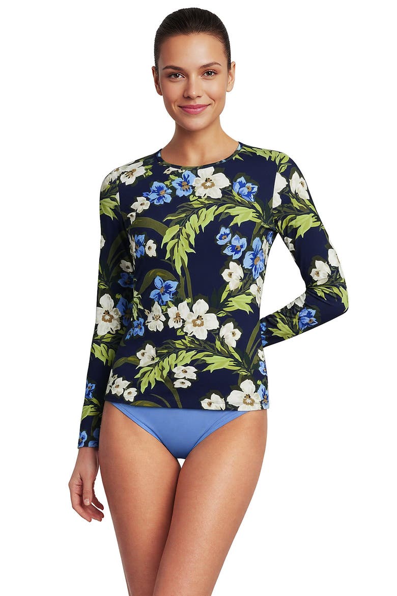 SunShade UPF 50 Long Sleeve Relaxed Rash Guard, Main, color, Deep Sea/Blue Floral Tropic