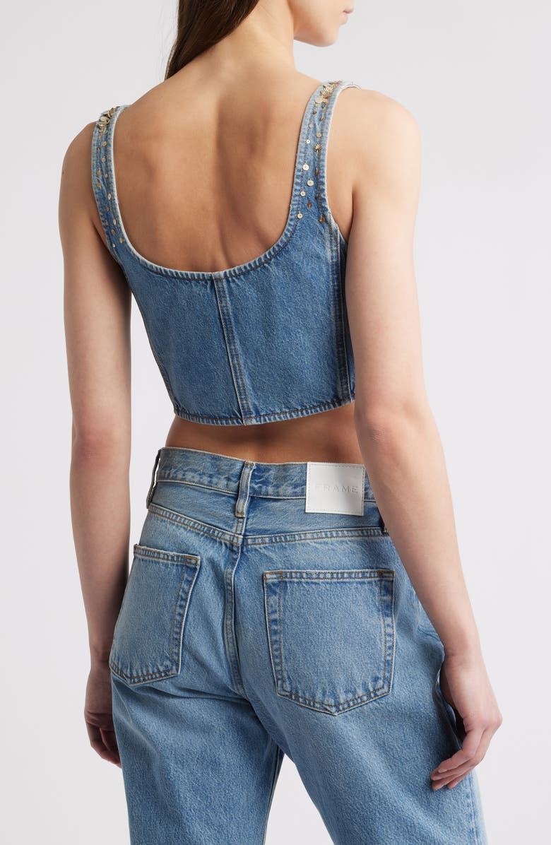 FRAME The Champagne Sequin Denim Crop Top, Alternate, color, Gold Embellished