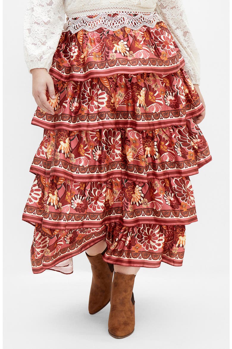 Allie Floral Tiered Skirt, Main, color, ROSE PRINT