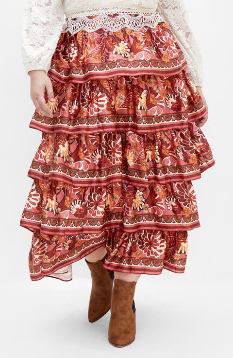 Allie Floral Tiered Skirt (Plus)