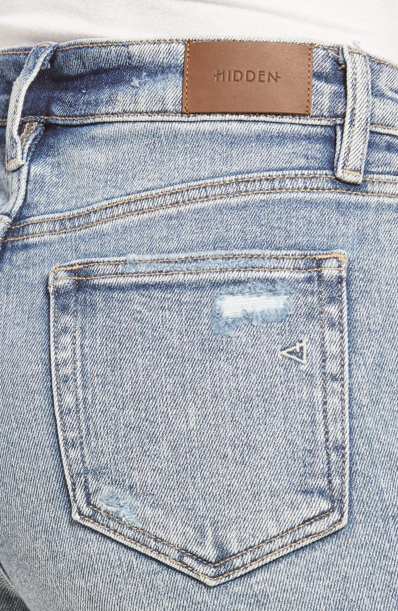 HIDDEN JEANS Repaired Distressed Cutoff Denim shorts, Alternate, color, Med.wash